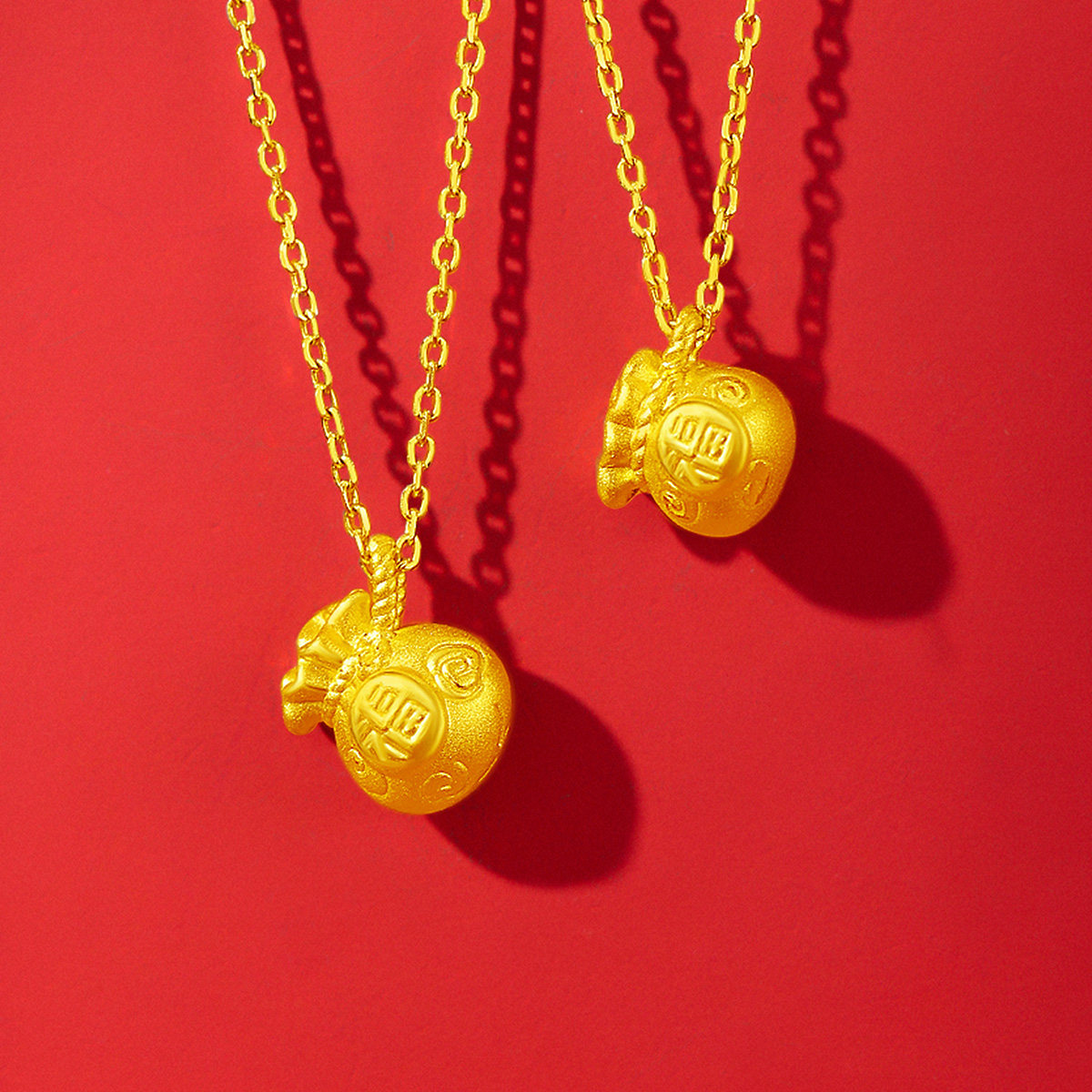 老庙黄金吊坠足金金福福袋转运珠挂项链新年礼物颈饰