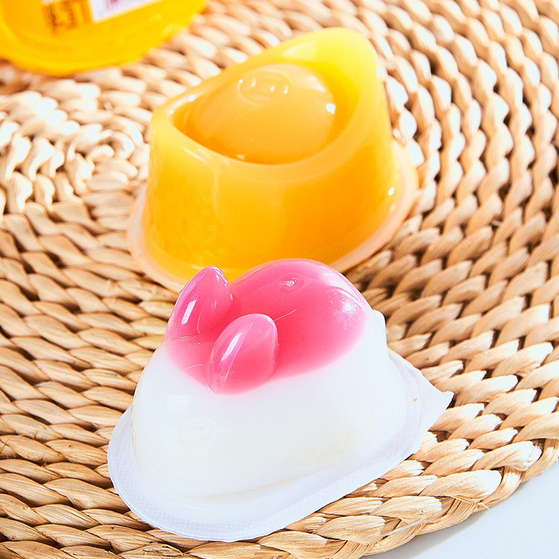 果冻零食奕发弹兔慕斯白桃味芒果果味元宝布丁果冻