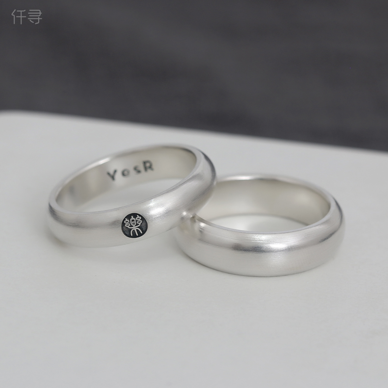 纯银手工弧形情侣戒指定制刻字小众轻奢素面戒指