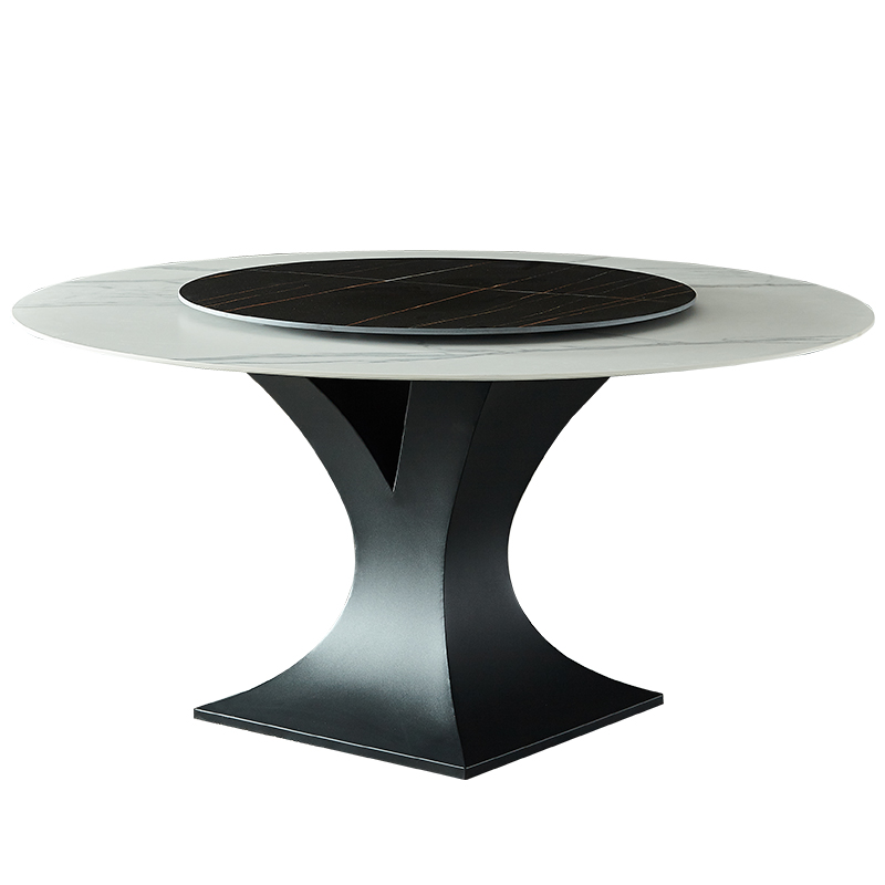 桌椅北欧岩板餐现代简约轻奢旋转圆桌转盘餐厅大理石岩板餐桌