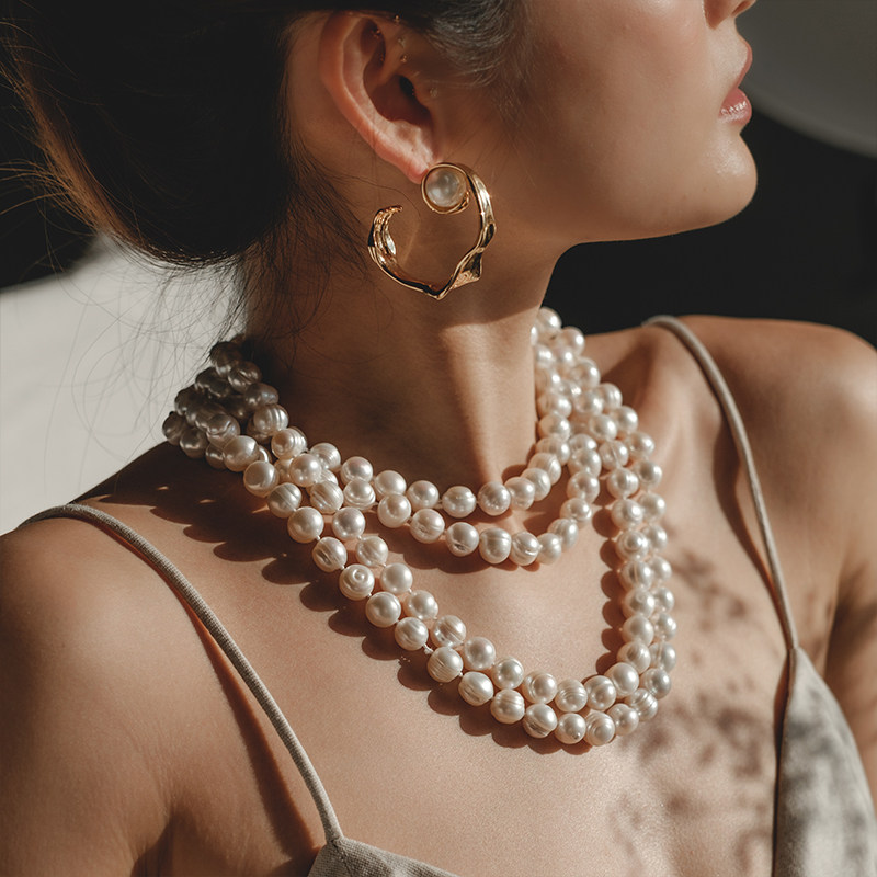 loopsshop法式不规则欧美复古悬挂珍珠耳环小众耳环