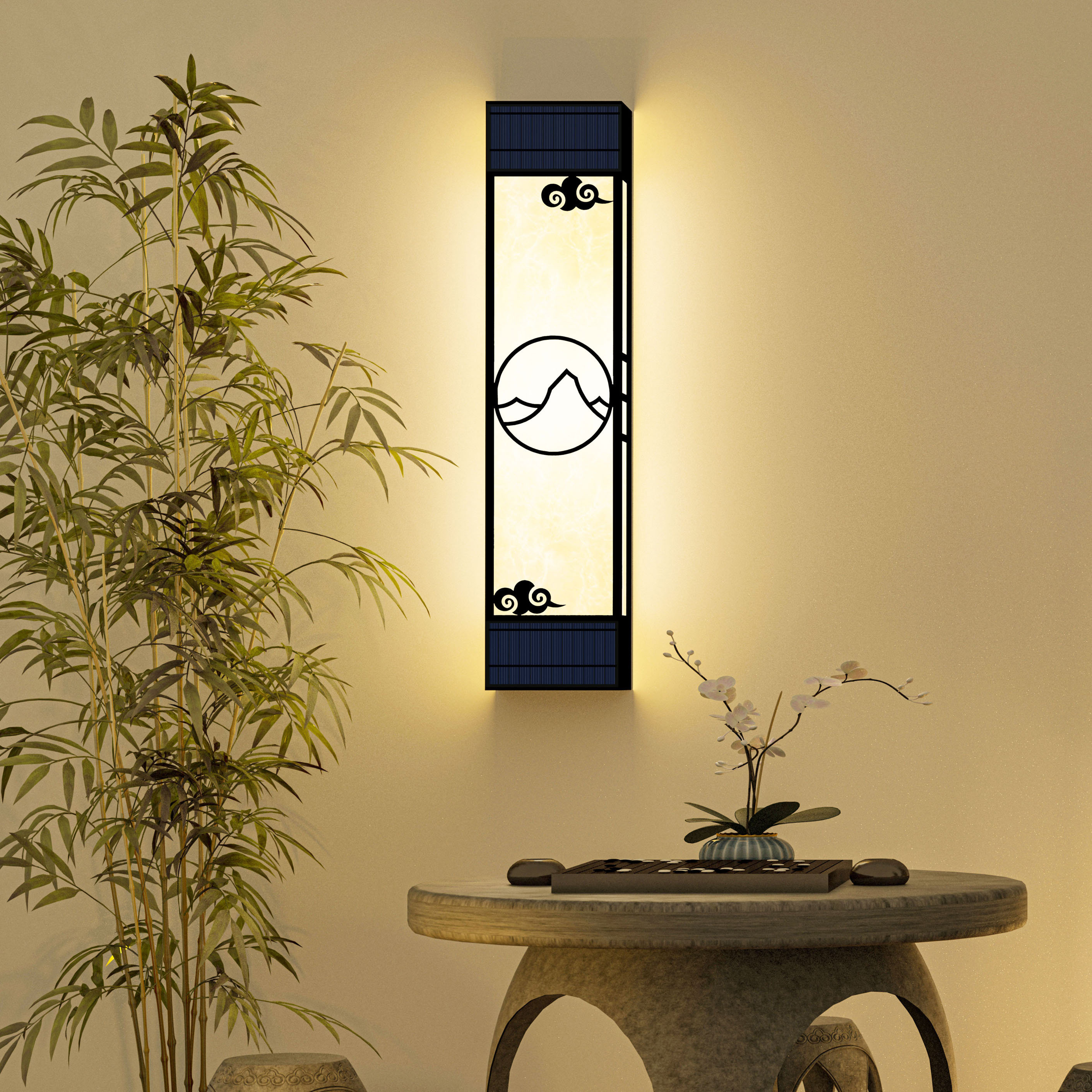 新中式仿云石户外太阳能壁灯别墅酒店庭院大门外墙壁灯客厅卧室