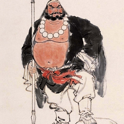 四大名著水浒传智深倒拔杨柳丝绸客厅挂画装饰卷轴国画
