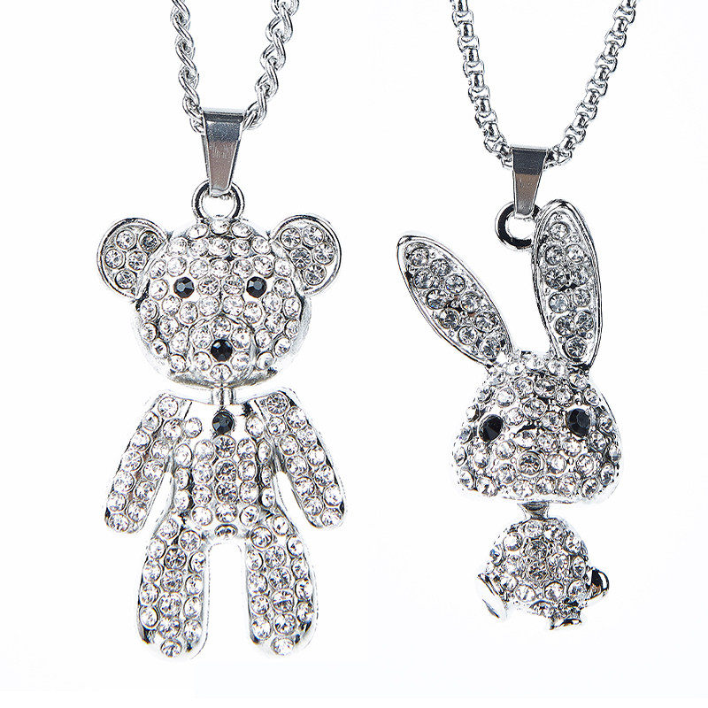 whyplay小熊兔子镶钻个性百搭情侣吊坠项链项链