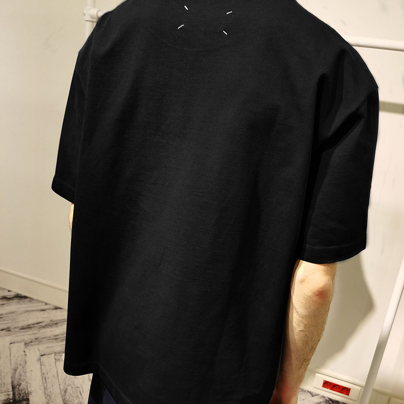 mm6黑色纯棉短袖logo刺绣吉拉maison马吉拉马丁t恤