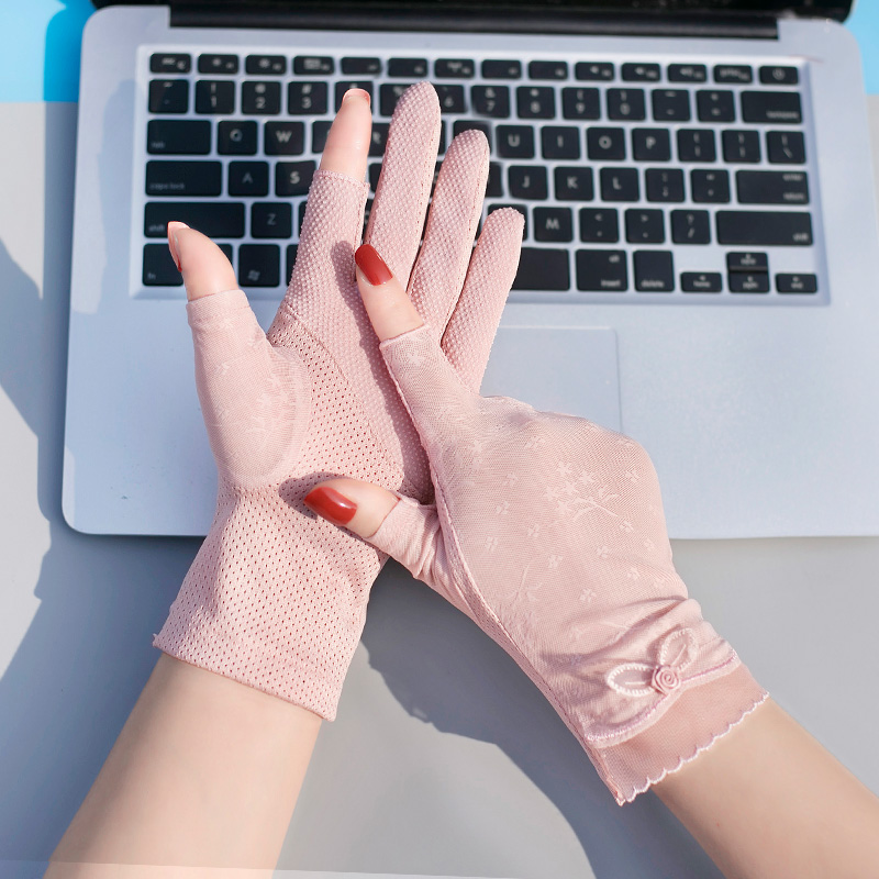 两指冰丝防晒手套女士夏季防紫外线高级蕾丝短款手套