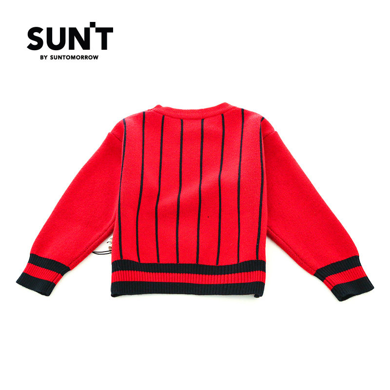 suntomorrow小童针织衫新款个性竖条条纹撞色毛衣帅气毛衣