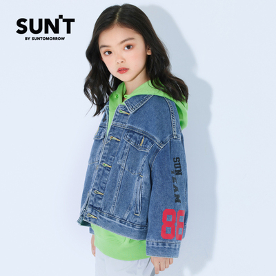 suntomorrow童装牛仔女童春秋中大儿童夹克普通外套