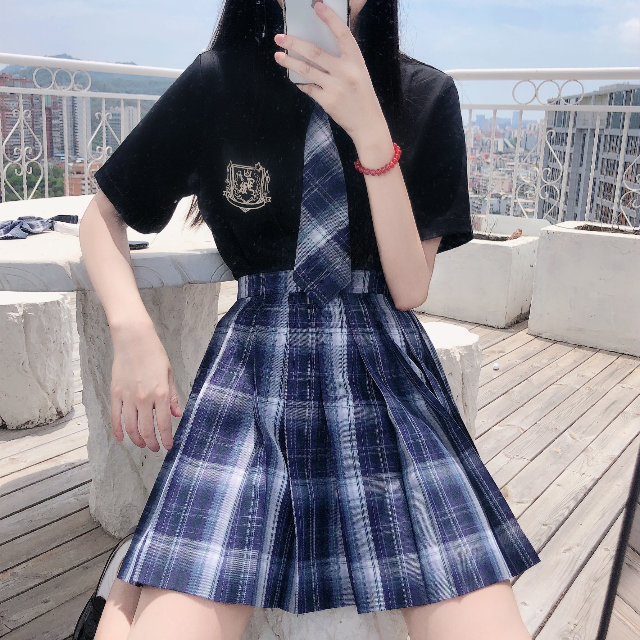 jk深紫正版百褶裙系显紫日格裙甜酷紫翼紫格jk