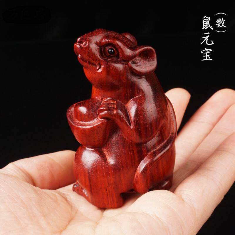 非洲小叶紫檀手把手工雕刻工艺品生肖老鼠挂件自行车把套