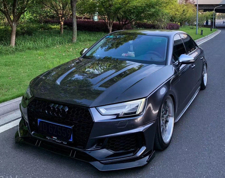 1921新款奥迪a4s4改装升级碳纤维半透明机盖车汽车包围