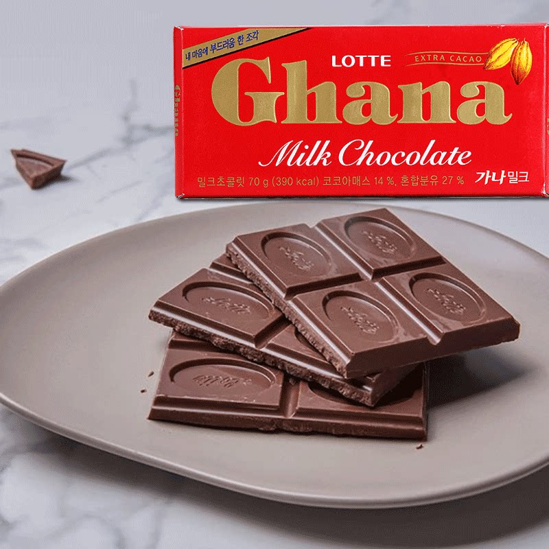 加纳巧克力韩国进口零食乐天90g牛奶婚庆喜糖黑巧克力
