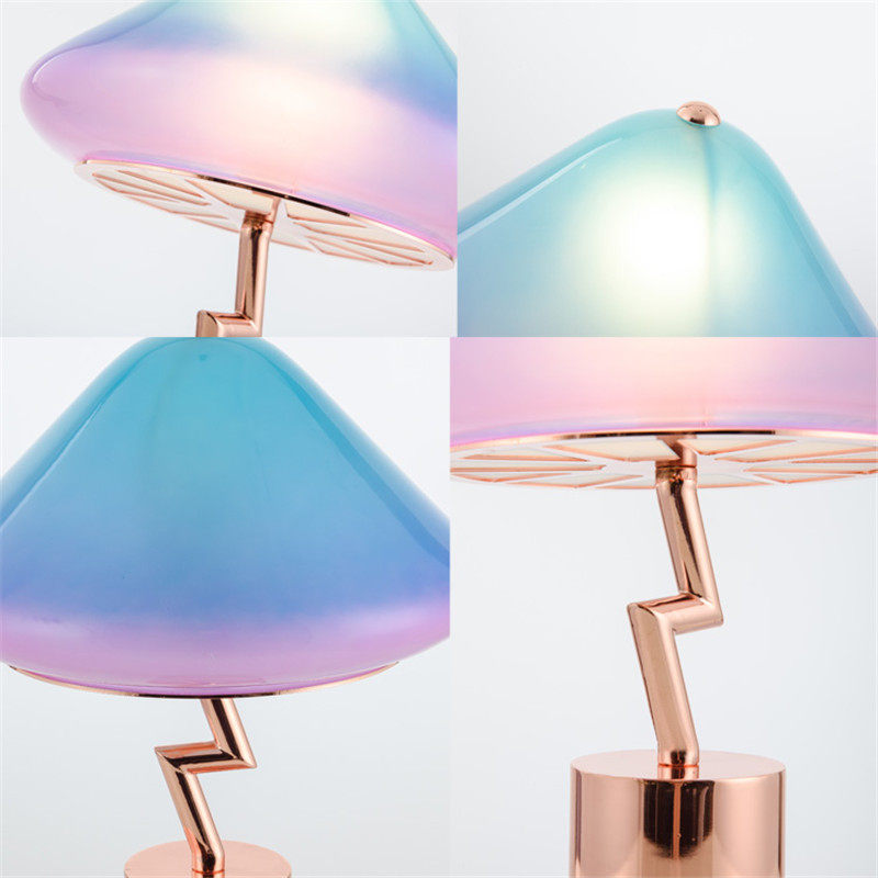 台灯北欧简约彩色蘑菇设计师儿童卧室床头头灯装饰台灯