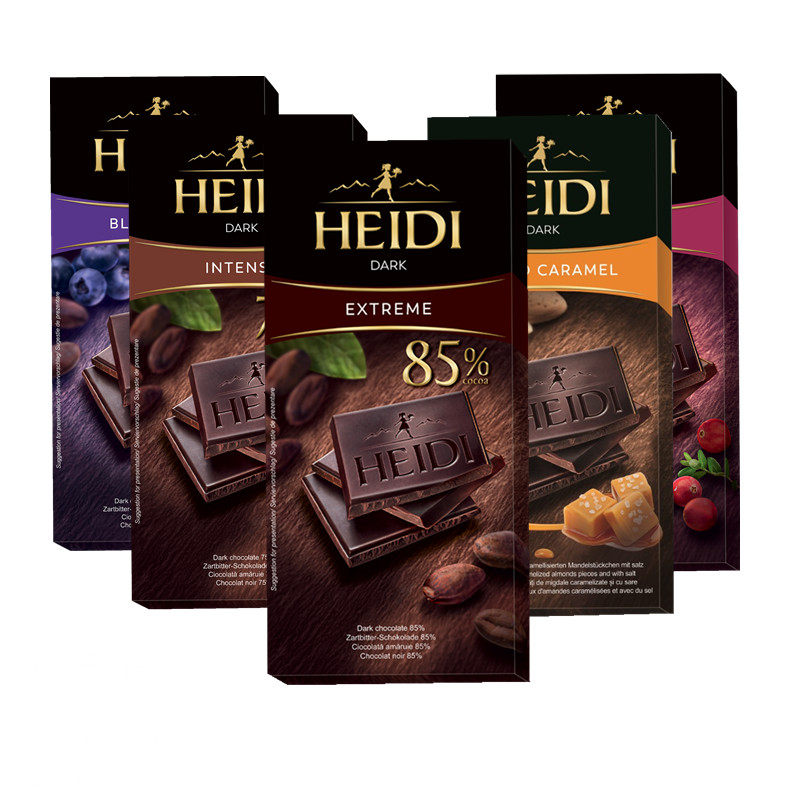 罗马尼亚进口heidi赫蒂特浓黑巧80gx5盒黑巧克力零食黑巧克力