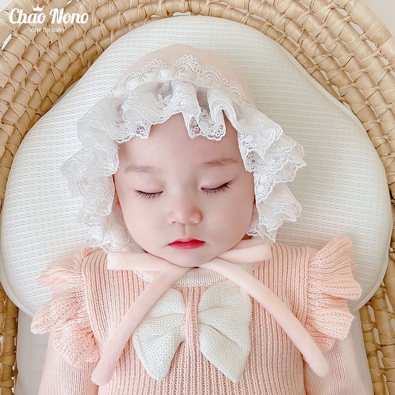 婴儿花边宫廷帽子春秋可爱女婴女童护囟门公主帽子
