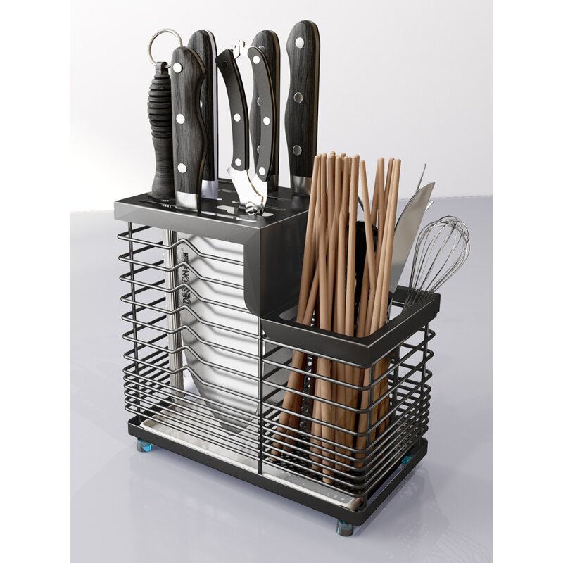 不锈钢刀架厨房用品刀座置物架壁挂式筷子一体刀具菜刀刀架