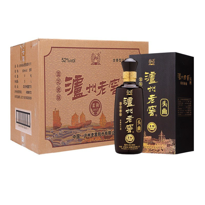 泸州老窖头曲蓝花瓷柔和52度浓香型500ml*6瓶礼盒装白酒整箱特价