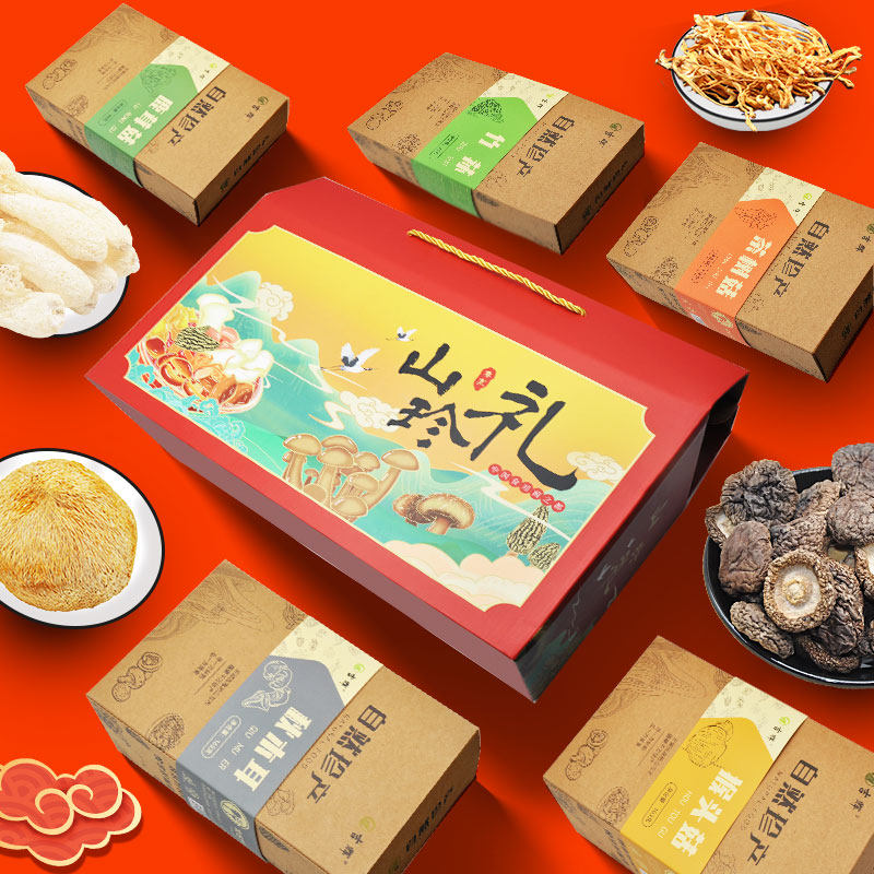 山珍礼盒迎福12种干货组合菌菇土特产年货大礼包香菇类