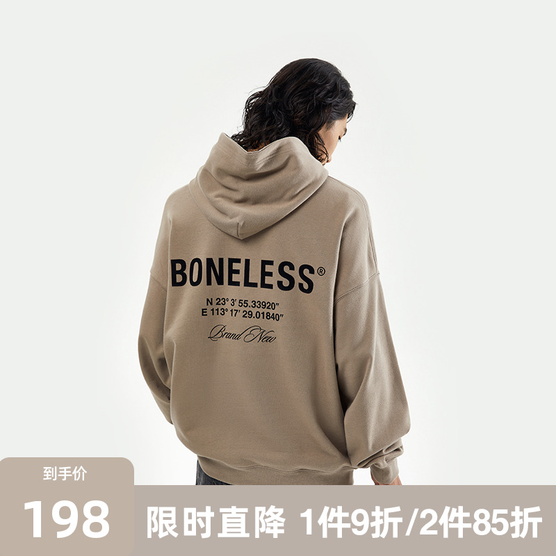 BONELESS2021AW 420G重磅高克重棉帽衫坐标印花连帽卫衣