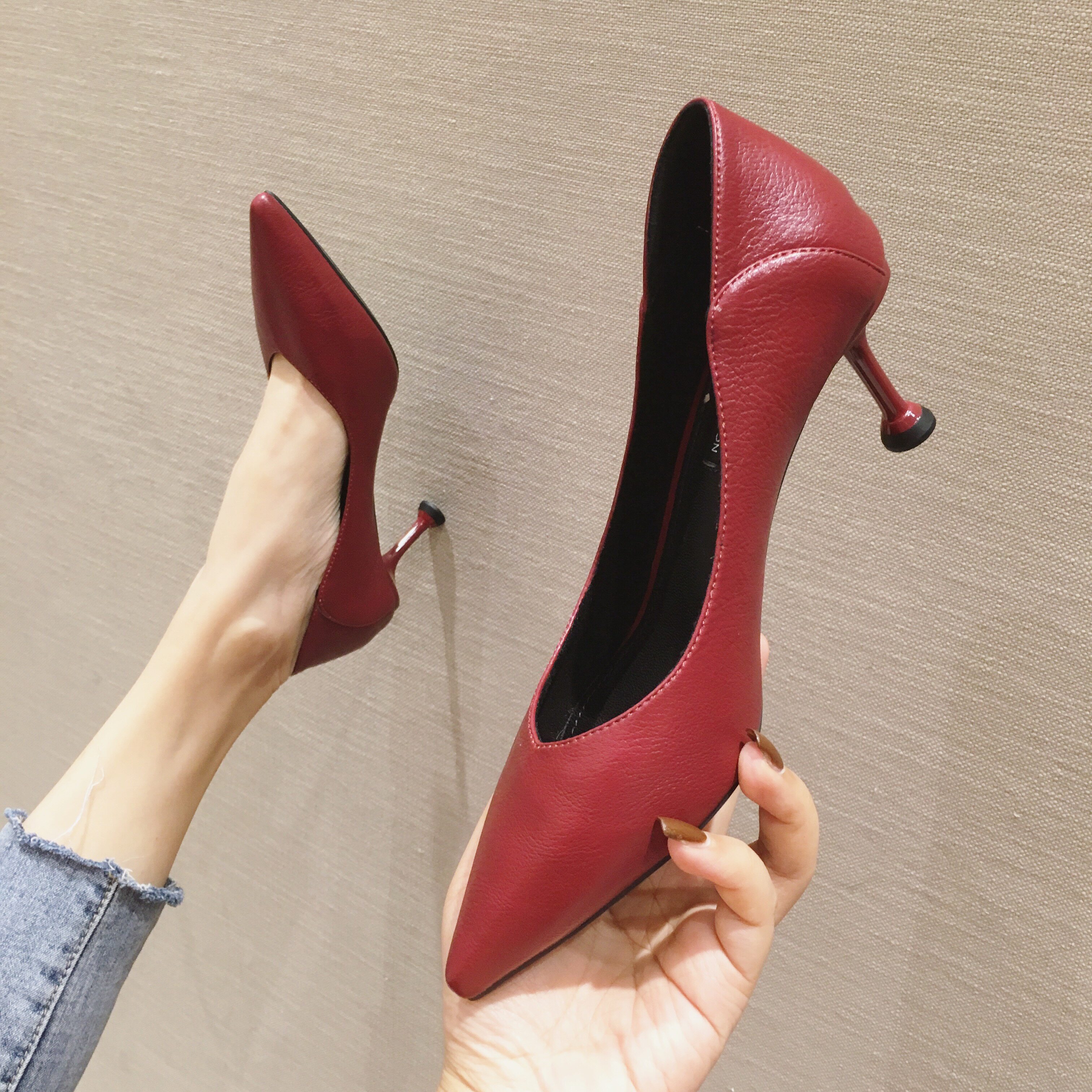 3cm软皮高跟鞋女小跟细职业工作鞋上班低跟职场单鞋