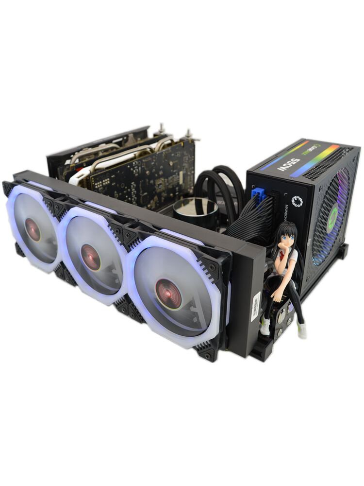 壁挂电脑机箱侧透diy创意开放水冷风冷卧式机箱