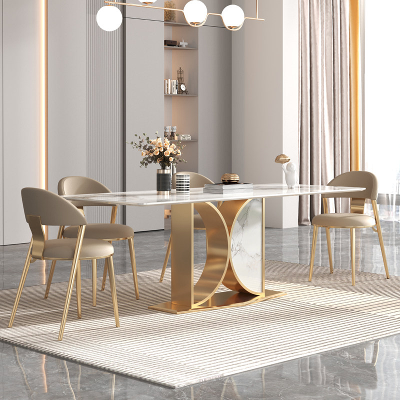 意式轻奢进口奢石亮光岩板餐桌长方形8人设计师款高端餐桌椅组合