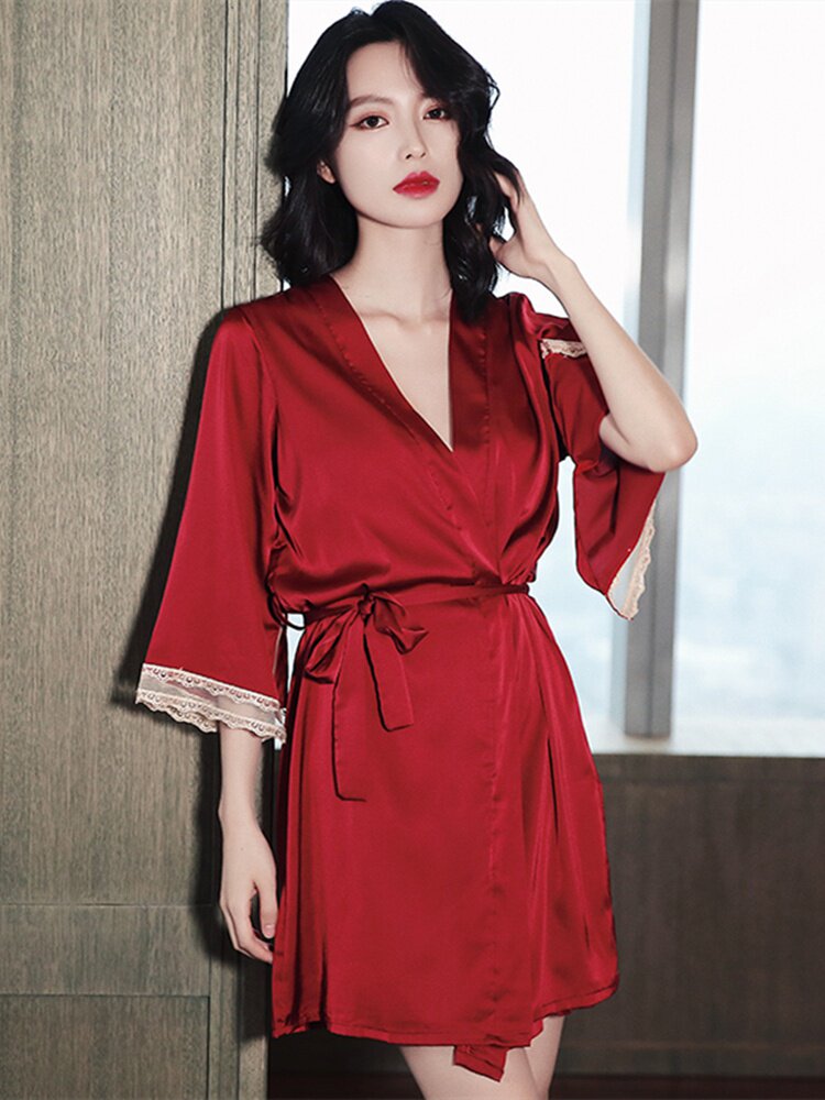 红色睡衣春秋性感2020年新款晨袍婚礼吊带带胸睡袍