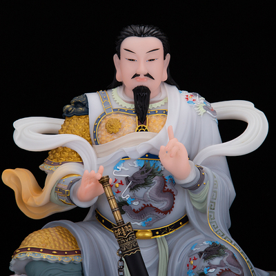 玄天上帝神像真武大帝北极祖师汉白玉石雕古彩道教供奉摆件