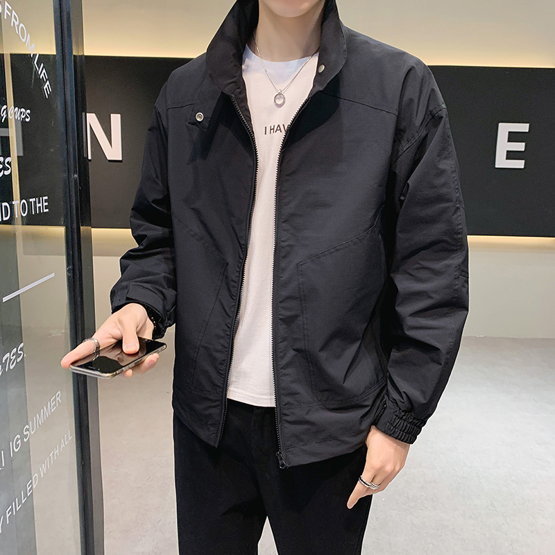 男潮流夹克2022春秋季新款韩版修身时尚外套帅气百搭立领休闲上装