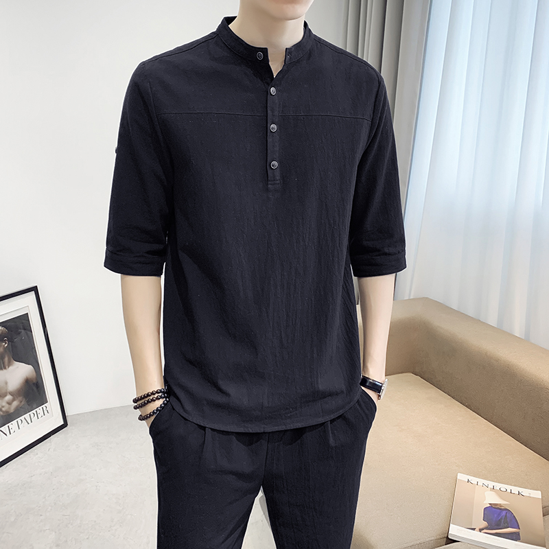 新款夏装短袖t恤男士夏季韩版潮流纯色上衣纯棉男生立领体恤衣服