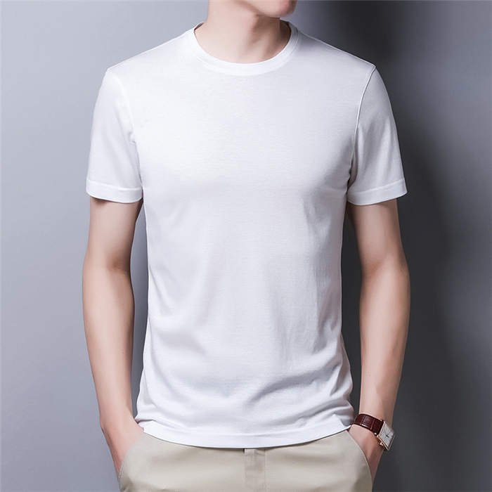 ESSONIO新款短袖男夏季圆领T恤桑蚕丝高端纯色休闲半袖薄款上衣男