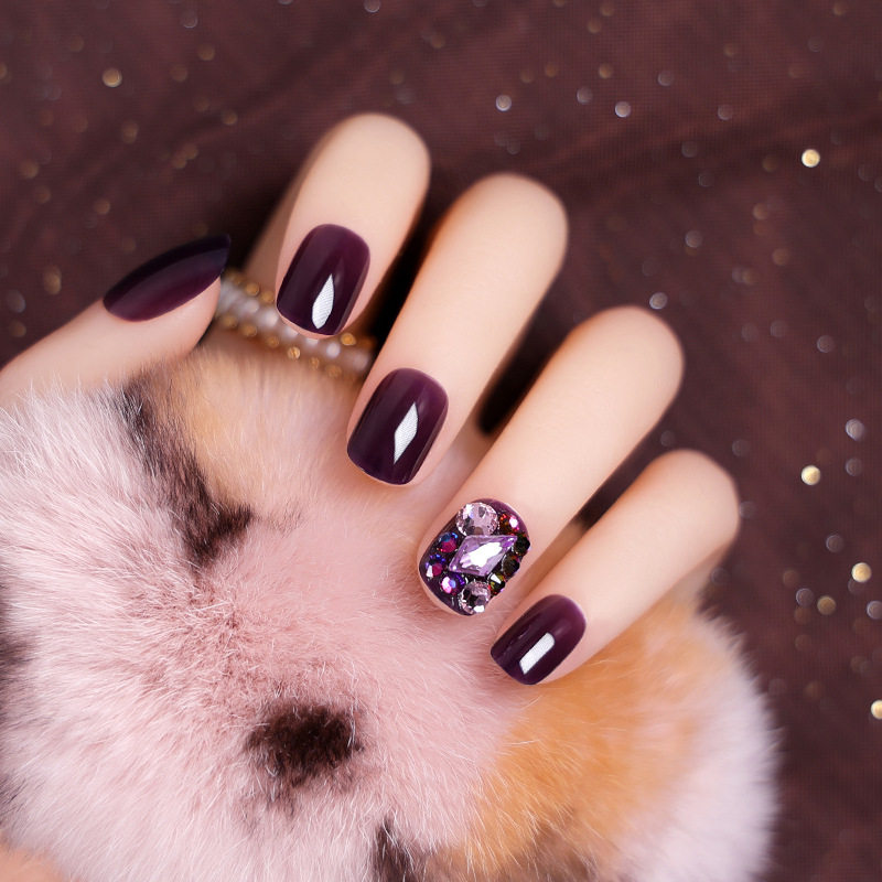 新款美甲贴片ins高级带钻紫色穿戴甲片成品美甲工具