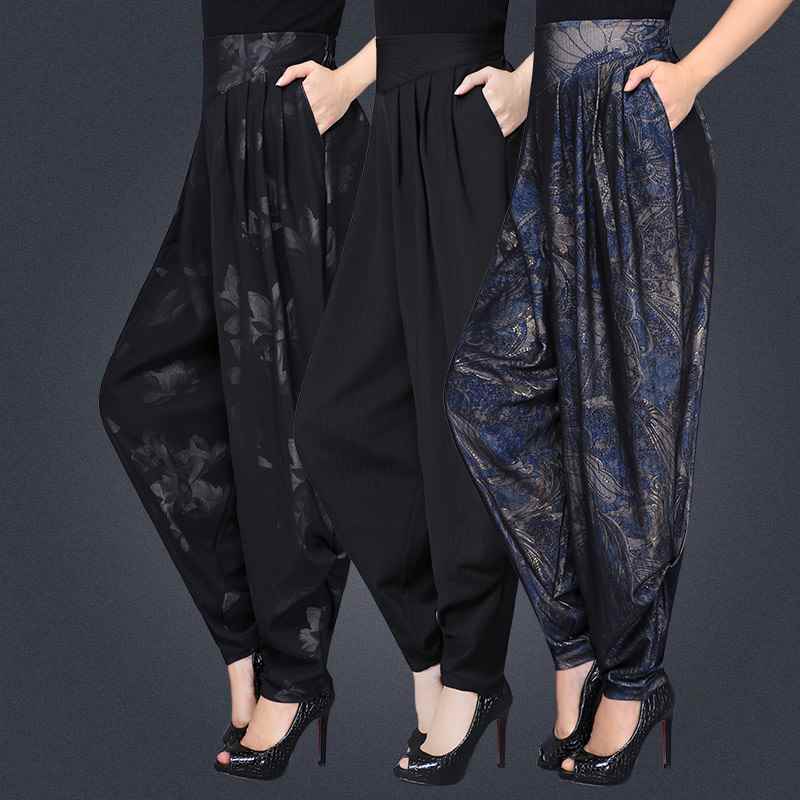 夏秋水兵舞灯笼裤女高腰时尚收腹阔腿裤广场舞蹈表演哈伦裤萝卜裤