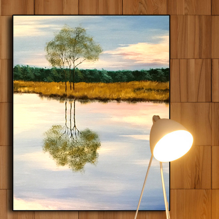 手绘自然风景油画现代简约客厅背景装饰画小幅卧室玄关油画