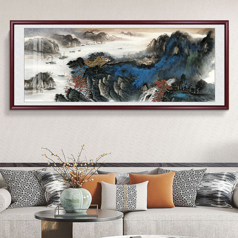紫气东来山水画国画客厅挂画办公室装饰画靠山画新中式国画