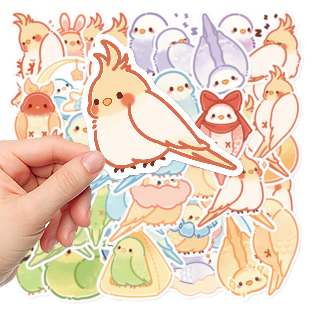 40张原创手绘鹦鹉贴纸卡通手机机壳账本日记本笔记本个性小贴纸