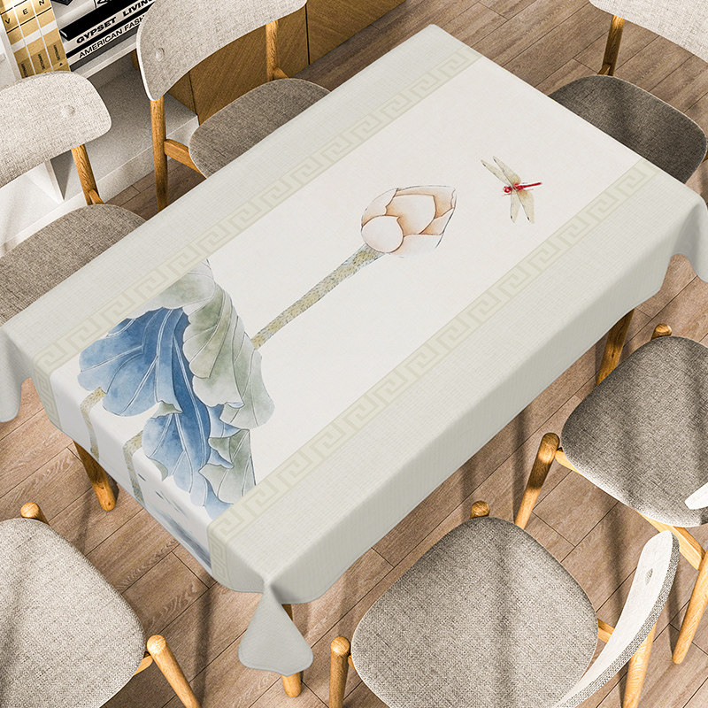 桌布中式式禅意国画荷花防水家用餐长方形茶几桌垫桌布