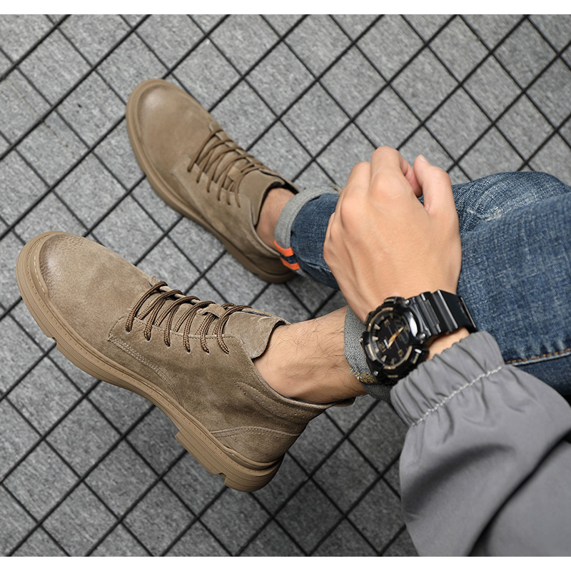 棕色马丁靴男士高帮英伦风真皮潮冬季加绒靴子工装鞋男鞋沙漠短靴