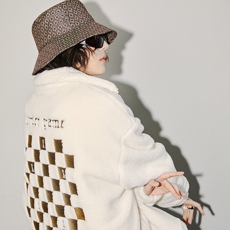 SHOOT BRAND棋盘格羊羔绒外套潮牌羊羔毛ins潮流嘻哈情侣夹克春冬