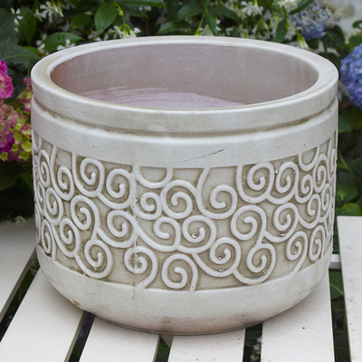 毛草复古红陶盆多省大号大口径浮雕做旧祥云花盆