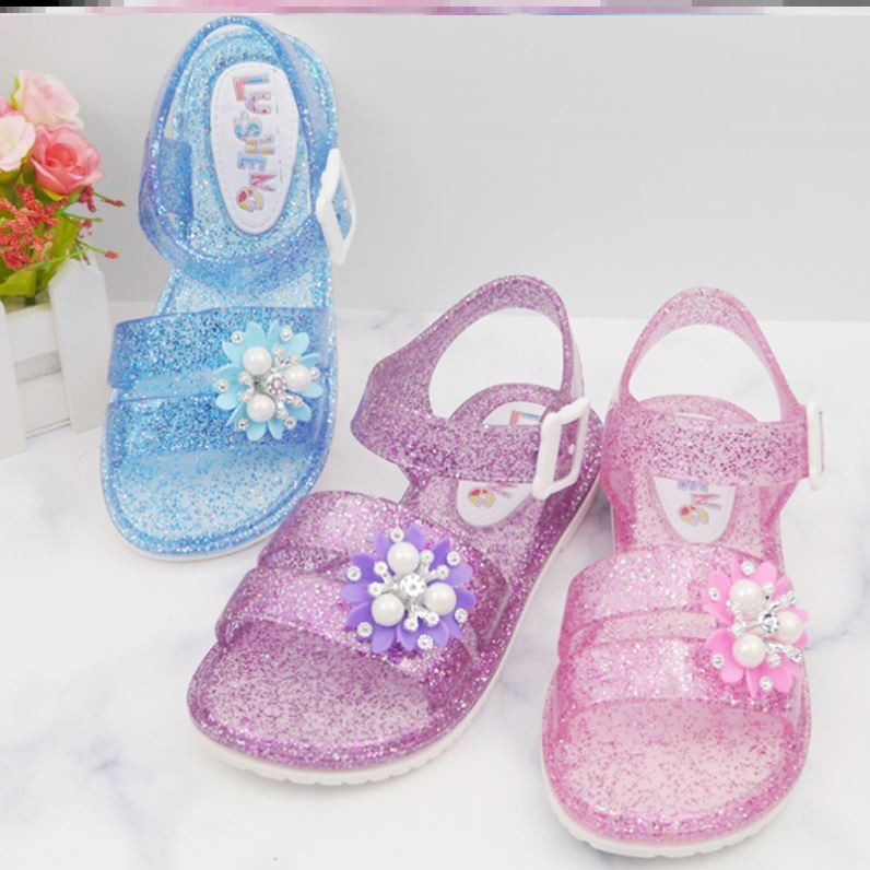 童年塑料凉鞋怀旧时尚花儿沙滩亮晶晶凉鞋