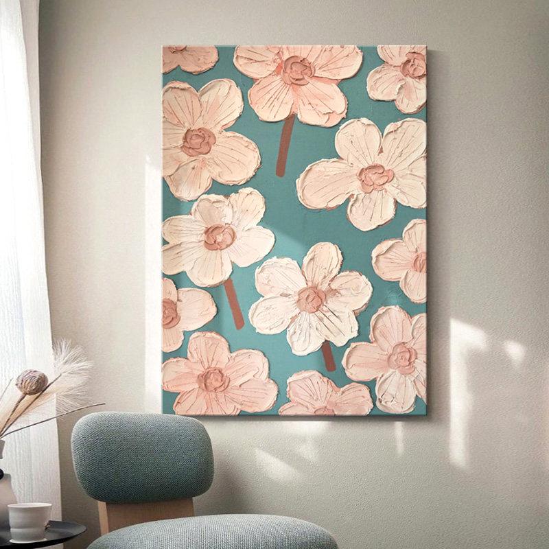 原创手绘油画花卉客厅挂画卧室玄关现代简约立体油画