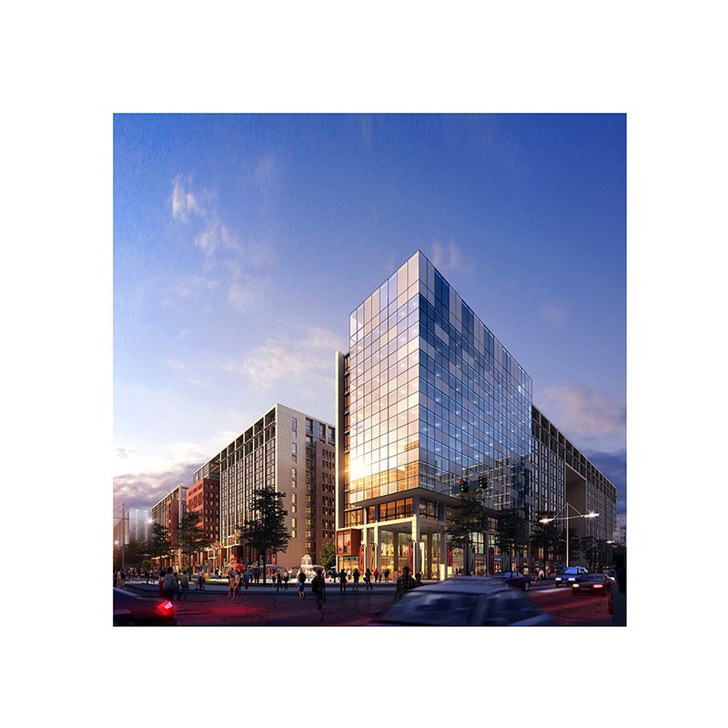 现代高层办公楼psd效果图商务酒店建筑设计方案ps设计素材