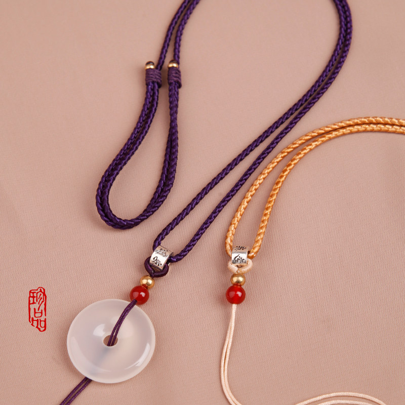 编织吊坠玉器翡翠挂件挂脖转运挂绳纯银手工绳