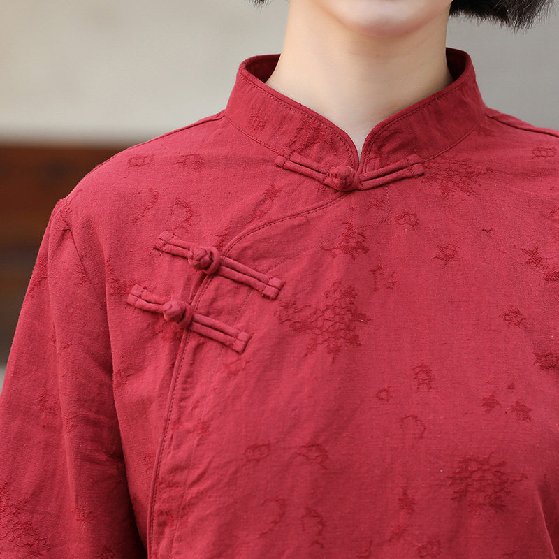 国风上衣二喜中国女装复古盘扣棉麻中式旗袍上衣