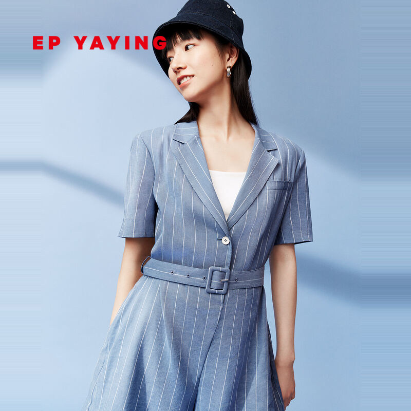 epyaying雅莹女装通勤条纹西装领收连体2021春夏休闲裤