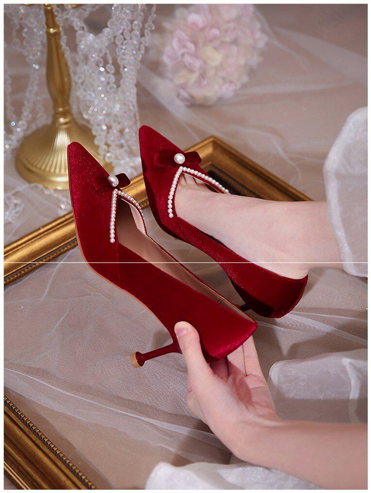 中式婚鞋红秀禾2020年新款中国风结婚红色鞋子女新娘鞋冬季敬酒鞋