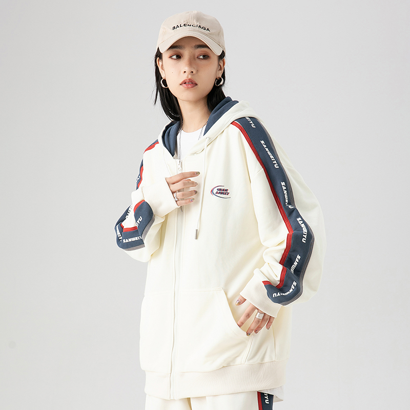 Hold Colour美式潮牌侧边撞色拼接卫衣夹克男女ins潮流运动bf外套