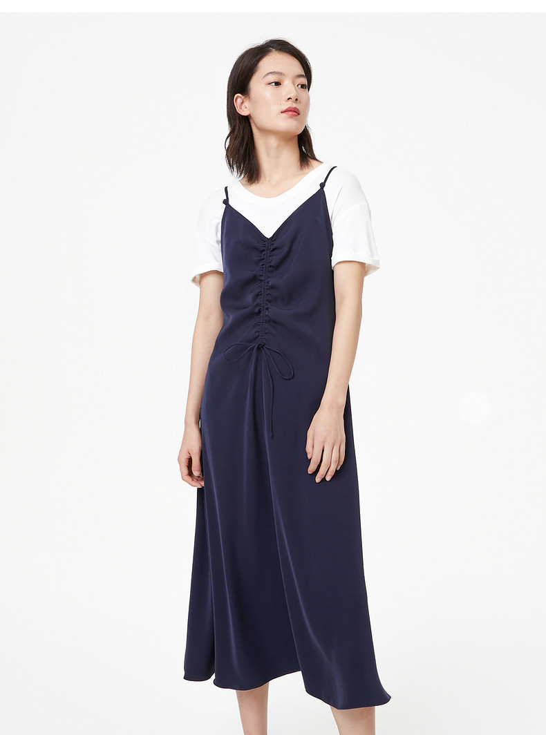 epyaying雅莹女装气质中长款抽吊带连衣裙2021春夏连衣裙