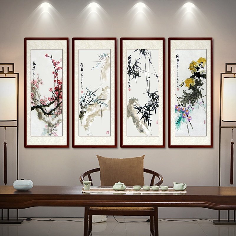 尚得堂梅兰竹菊挂画四条客厅装饰画现代中式壁画玄关国画